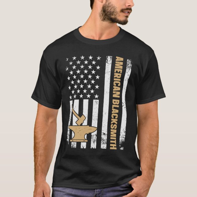 T-shirt Drapeau US Blacksmier Anvil & Hammer American Blac (Devant)