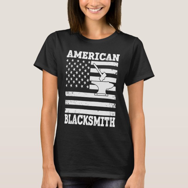 T-shirt Drapeau US Blacksmier Anvil & Hammer American Blac (Devant)