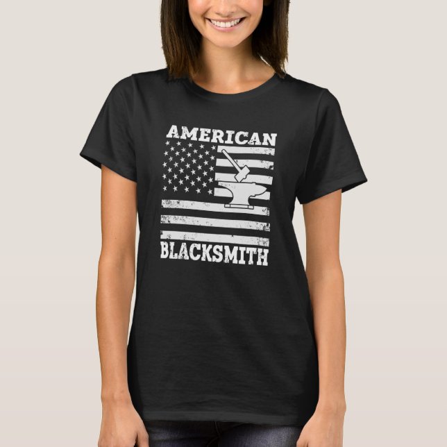 T-shirt Drapeau US Blacksmier Anvil & Hammer American Blac (Devant)