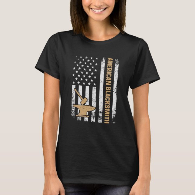 T-shirt Drapeau US Blacksmier Anvil & Hammer American Blac (Devant)