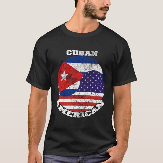 T-shirt Drapeau Us Et Cuba Demi Cubain Demi Américain (Devant)