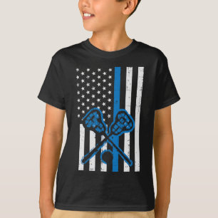 T-shirt Drapeau US Ligne Bleue Lacrosse Vintage Lax Police