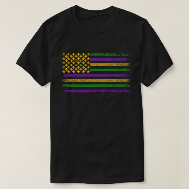 T-shirt Drapeau US Mardi Gras avec Fleur de Lis Patriotiqu (Design devant)