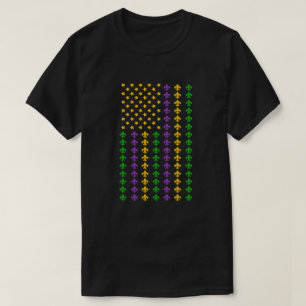 T-shirt Drapeau US Mardi Gras avec Fleur de Lis Patriotiqu