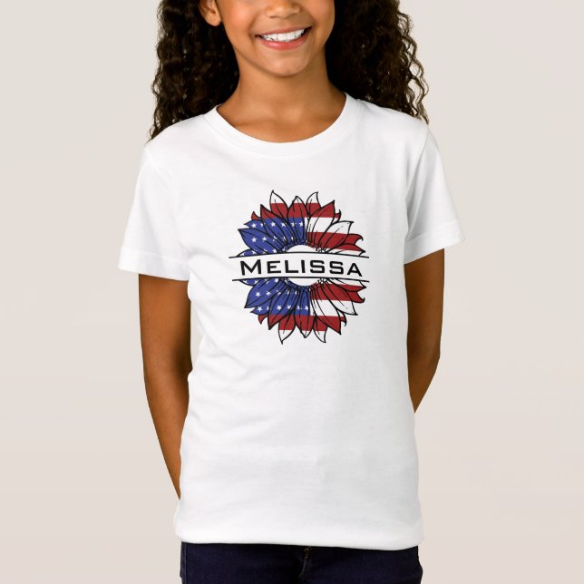 T-Shirt Drapeau US Tournesol avec nom Fille (Devant)