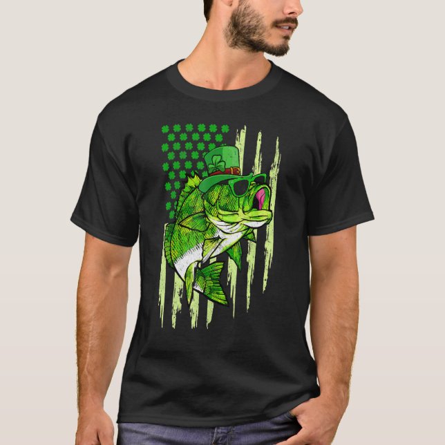 T-shirt Drapeau US Trèfle Vert Pêche Leprechaun St Patrick (Devant)