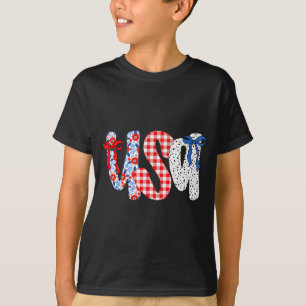 T-shirt Drapeau Usa 4 Juillet Coquette Bow Floral Patrioti