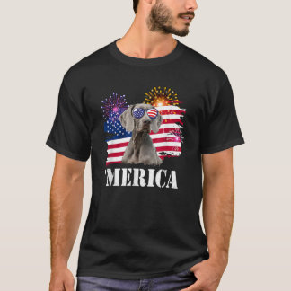 T-shirt Drapeau USA 4 juillet Merican amoureux de Weimaran