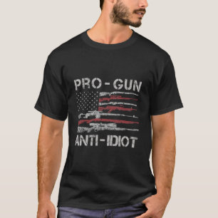 T-shirt Drapeau USA anti-idiot pro-arme 2e amendement