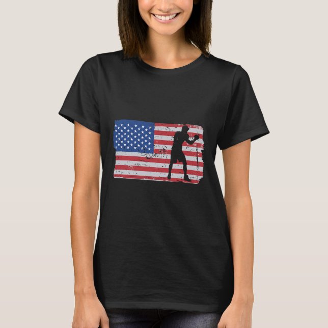 T-shirt Drapeau Usa Combattant Mma Kickboxing Boxe Combat  (Devant)