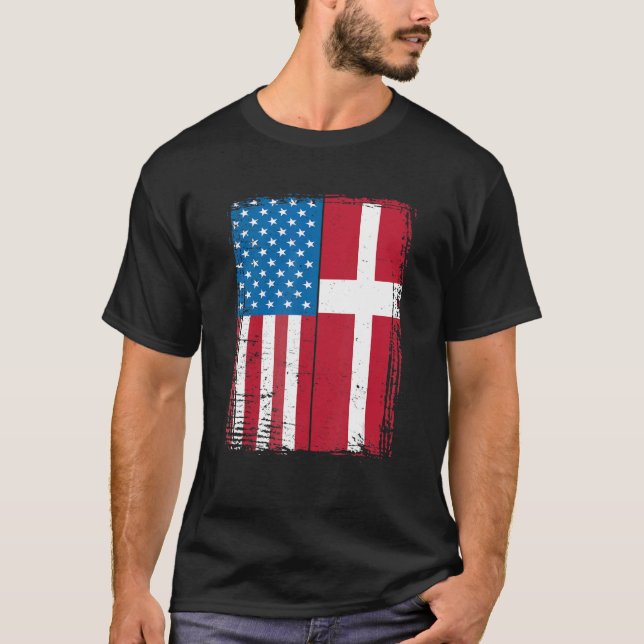 T-shirt Drapeau USA Danemark danois (Devant)