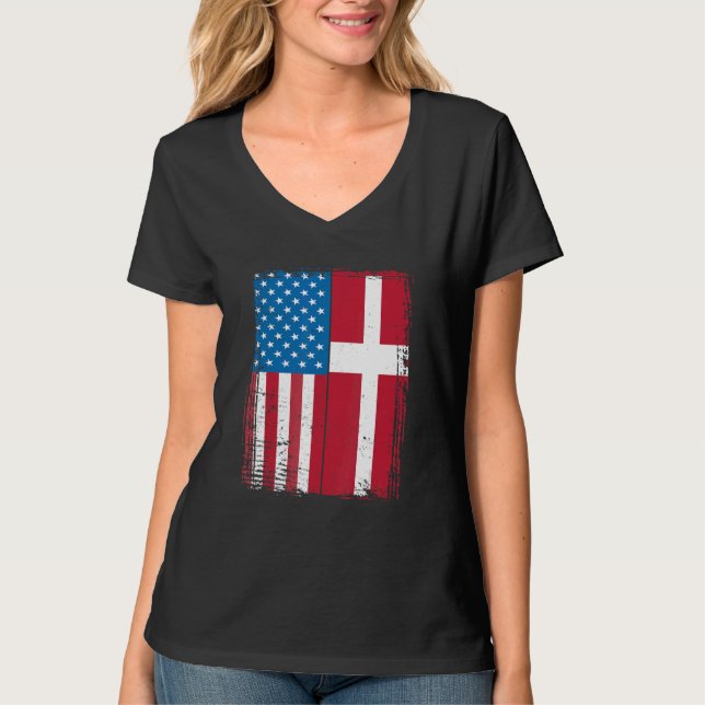 T-shirt Drapeau USA Danemark danois (Devant)