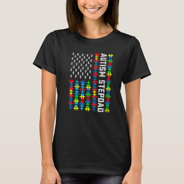 T-shirt Drapeau USA de sensibilisation à l'autisme rétro P (Devant)