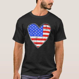 T-shirt Drapeau Usa En Forme De Coeur Pour American Pride