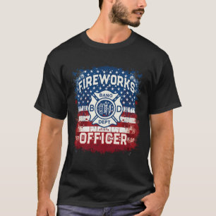 T-shirt Drapeau Usa Feu d'Artifice Officier Sécurité Direc
