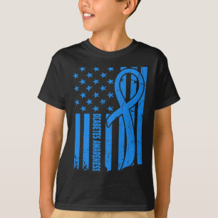 T-shirt Drapeau Usa Guerrier Diabétique Bleu Diabète De Ty