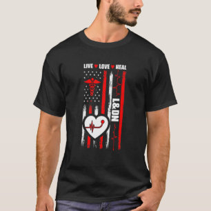 T-shirt Drapeau Usa L&dn Médicale Infirmière Main-D'Oeuvre