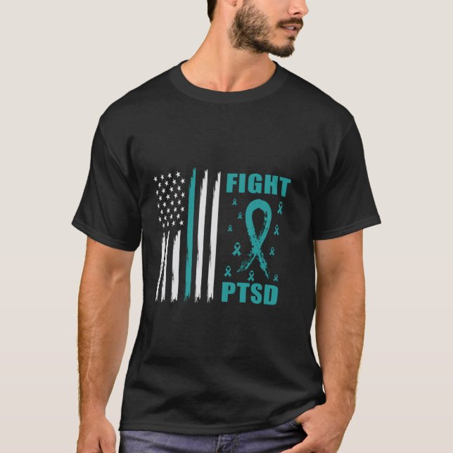 T-shirt Drapeau USA Lutte Sensibilisation PTSD (Devant)