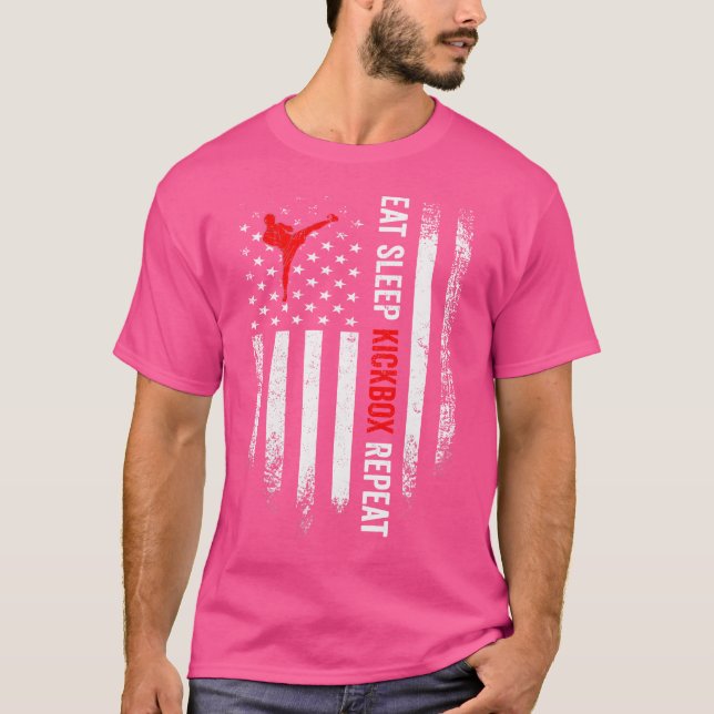 T-shirt Drapeau Usa Manger Dormir Mma Kickbox Répéter Kick (Devant)