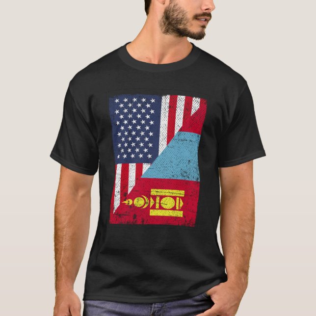 T-shirt Drapeau USA moitié Drapeau Mongolie Américain Mong (Devant)
