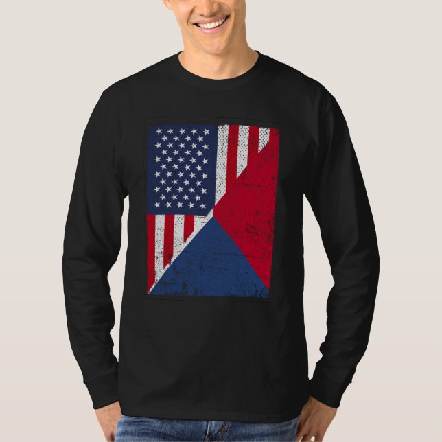 T-shirt Drapeau USA moitié Drapeau tchèque américain tchèq (Devant)