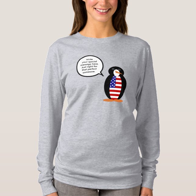 T-shirt Drapeau USA Ms. Penguin Manches Longues Femme  (Devant)