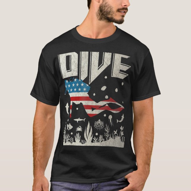 T-shirt Drapeau Usa Plongée Plongée Plongée Plongée Plongé (Devant)