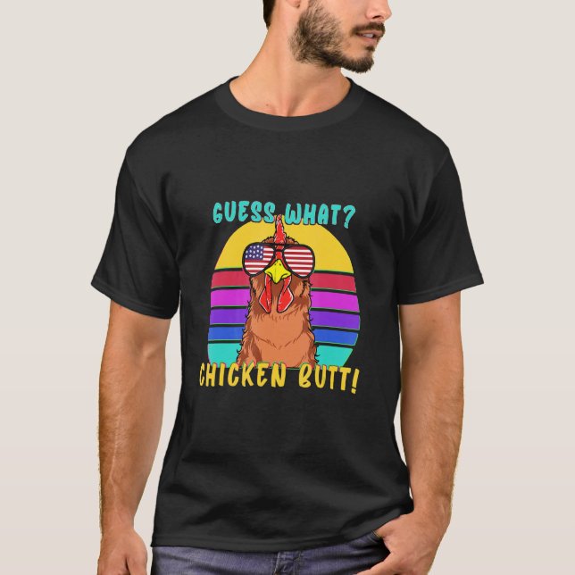 T-shirt Drapeau Usa Retro Devine quoi Cul de Poulet (Devant)