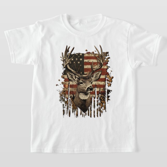 T-shirt Drapeau USA Saison Cerf, Buck (Poser)