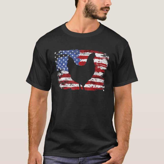 T-shirt Drapeau Usa Vintage Poulet (Devant)