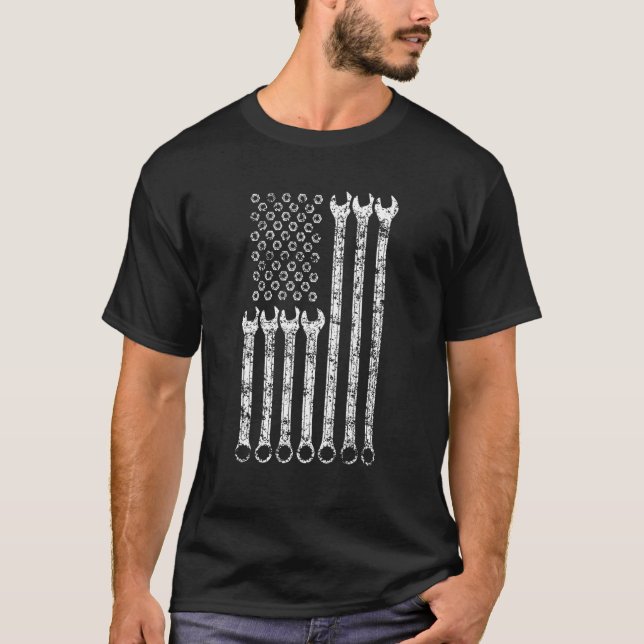 T-shirt Drapeau Usa Wrenches Mécaniques Pour Femmes Hommes (Devant)