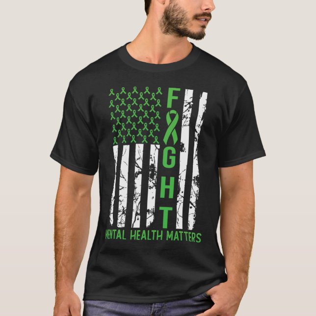 T-shirt Drapeau vert américain Problèmes de santé mentale  (Devant)