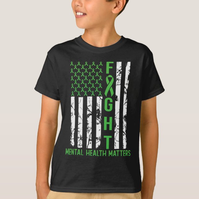 T-shirt Drapeau vert américain Problèmes de santé mentale  (Devant)