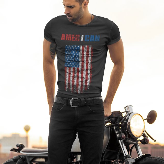 T-shirt Drapeau Vintage AMÉRICAIN (AMER.I.CAN) (AMER.I.CAN vintage retro grunge independence day apparel. Wear with pride! )