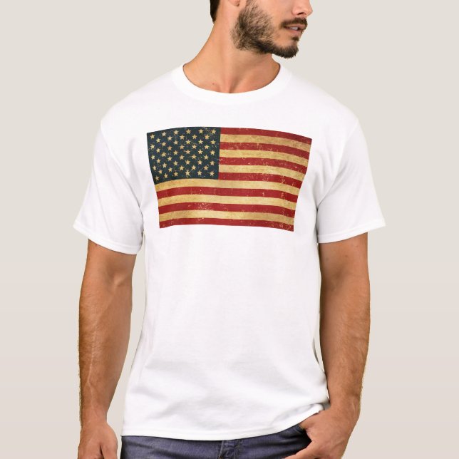 T-shirt Drapeau Vintage américain blanc (Devant)