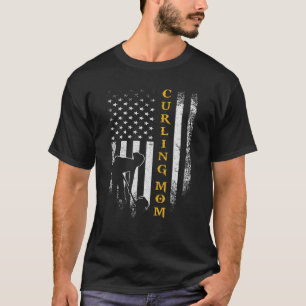 T-shirt Drapeau vintage Américain Fier Curling Maman Curle