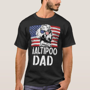 T-shirt Drapeau Vintage Américain Maltipov Papa Chien Pour