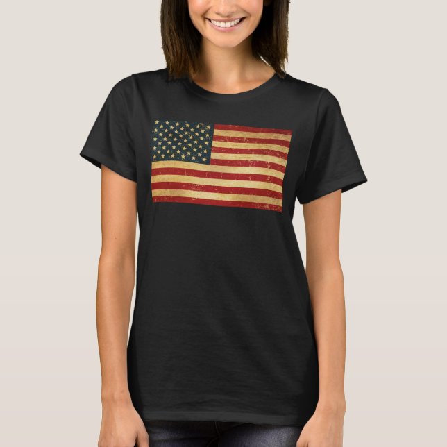 T-shirt Drapeau Vintage américain noir féminin (Devant)