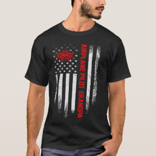 T-shirt Drapeau vintage Usa Fier Avion Grand-père Silh