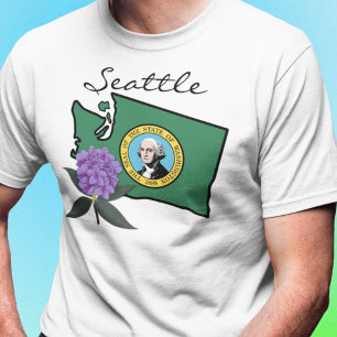 T-shirt Drapeau Washington et Fleur Rhododendron Pacifique