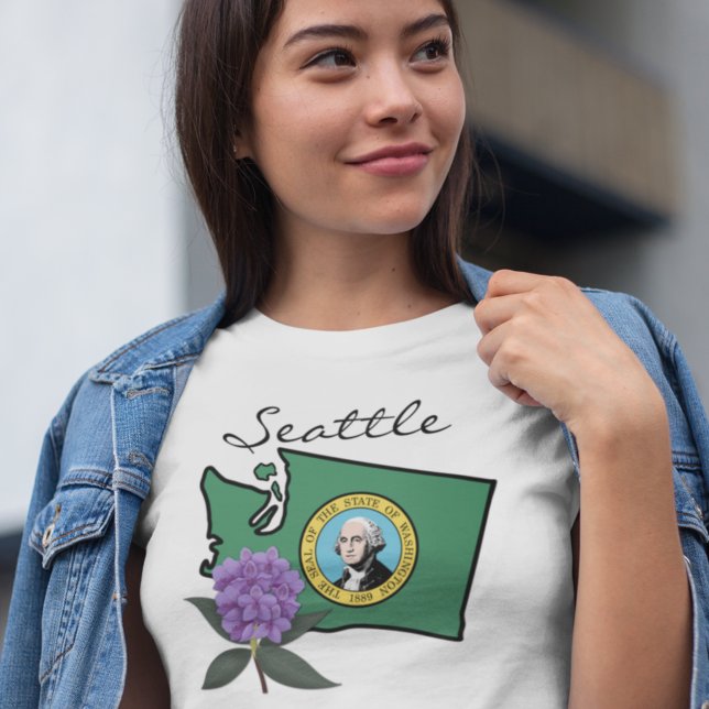 T-shirt Drapeau Washington et Fleur Rhododendron Pacifique (Créateur téléchargé)