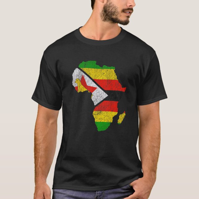 T-shirt Drapeau Zimbabwe Afrique Contour du continent Cade (Devant)