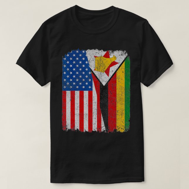 T-shirt Drapeau zimbabwéen Demi-USA Zimbabwe Root Pr (Design devant)