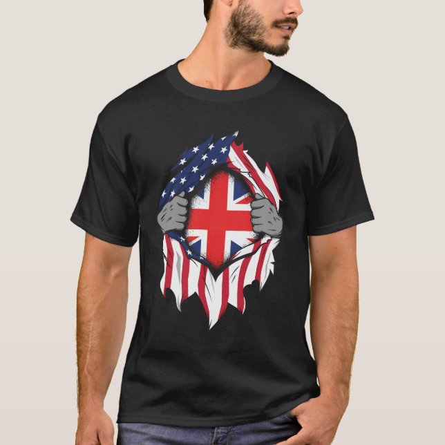T-shirt Drapeaux américains britanniques Drapeaux déchiran (Devant)