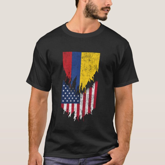 T-shirt Drapeaux américains colombiens arrachés Colombie (Devant)
