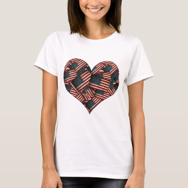 T-shirt Drapeaux américains en forme de cœur (Devant)
