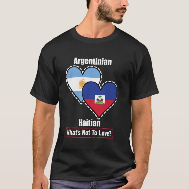 T-shirt Drapeaux Argentin Haïtien Cœur Qu'est-ce Qu'on Aim (Devant)