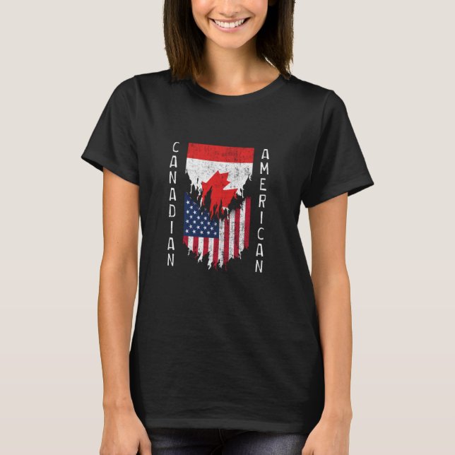 T-shirt Drapeaux canadiens américains arrachés Canada (Devant)