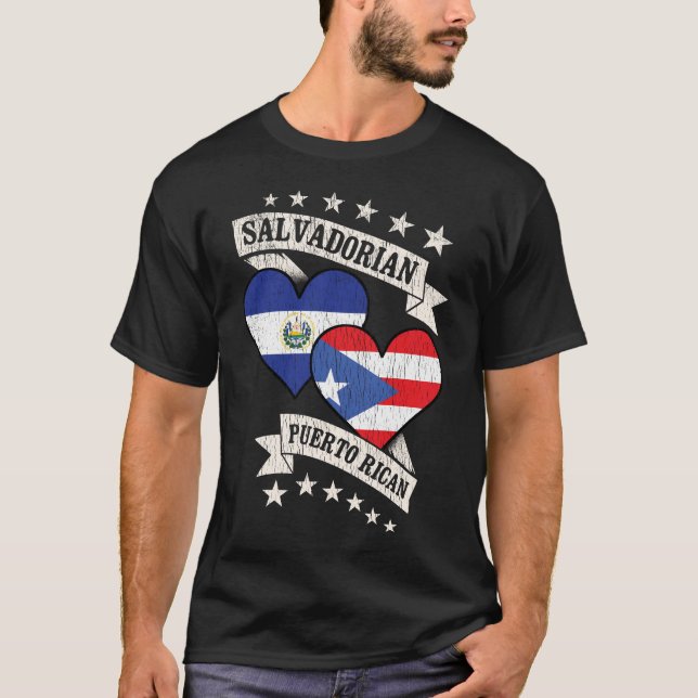 T-shirt Drapeaux cardiaques portoricains du Salvador (Devant)
