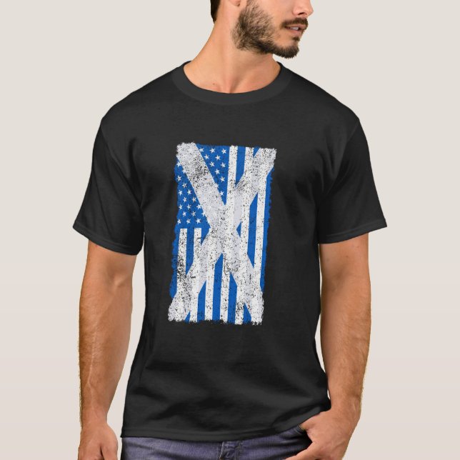 T-shirt Drapeaux Combinés Écossais Américain Impression en (Devant)